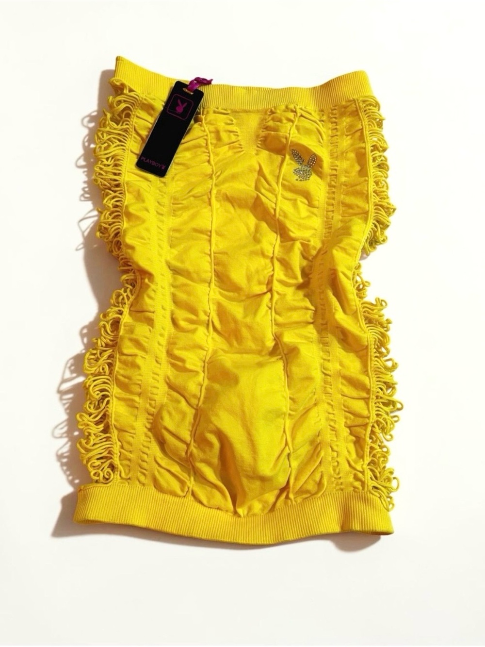 Deadstock 2007 Playboy Bunny Tube Top NWT Yellow Ruched Strapless Y2K McBling